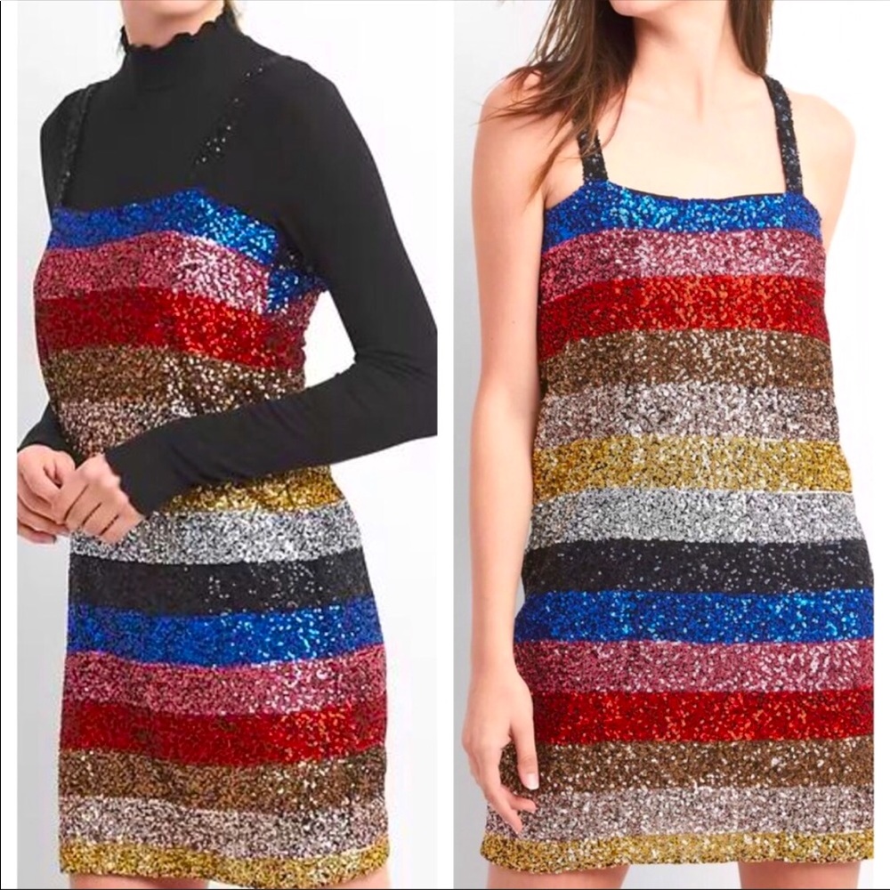 Gap sequined multicolor crazy stripe sleeveless party dress size small Eras Tour